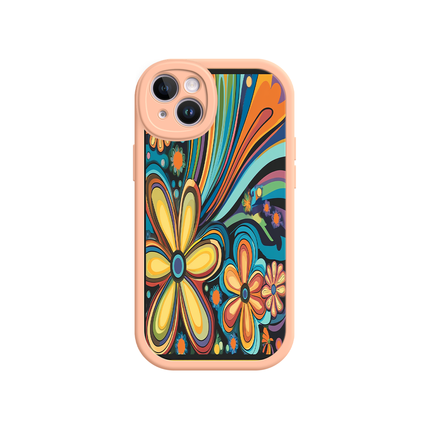 #MC0033 Factory Wholesale Psychedelic Floral iPhone 17 Case – Hippie Flower Power Design, 60s 70s Retro Vibes, Groovy Swirls