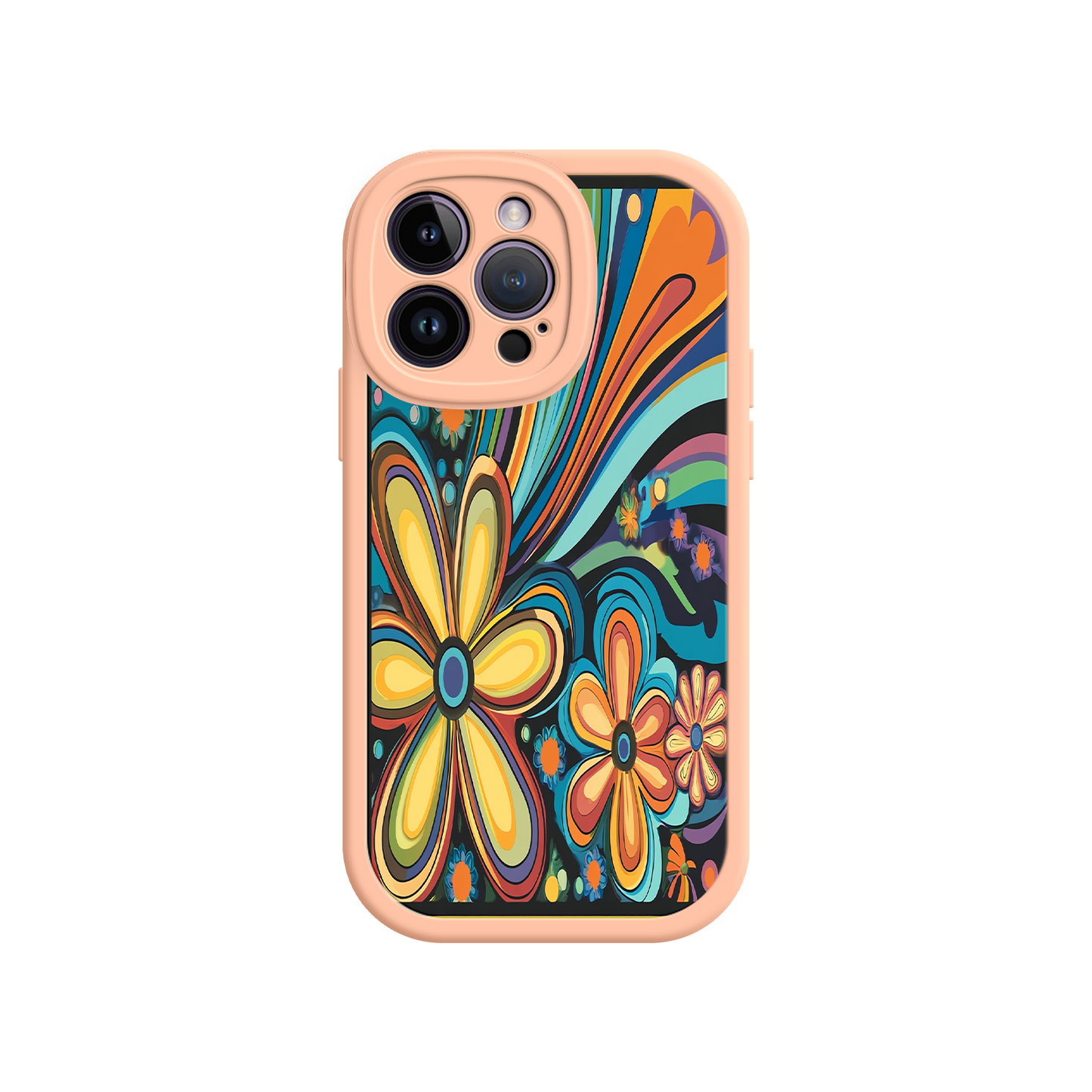 #MC0033 Factory Wholesale Psychedelic Floral iPhone 17 Case – Hippie Flower Power Design, 60s 70s Retro Vibes, Groovy Swirls