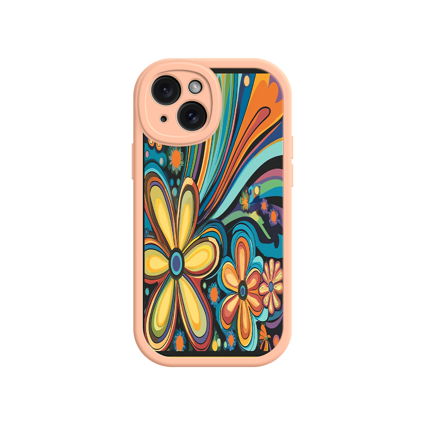 #MC0033 Factory Wholesale Psychedelic Floral iPhone 17 Case – Hippie Flower Power Design, 60s 70s Retro Vibes, Groovy Swirls