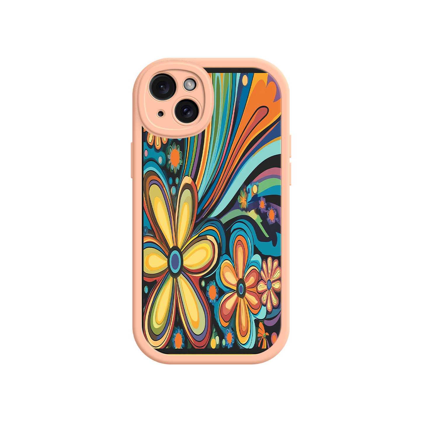 #MC0033 Factory Wholesale Psychedelic Floral iPhone 17 Case – Hippie Flower Power Design, 60s 70s Retro Vibes, Groovy Swirls