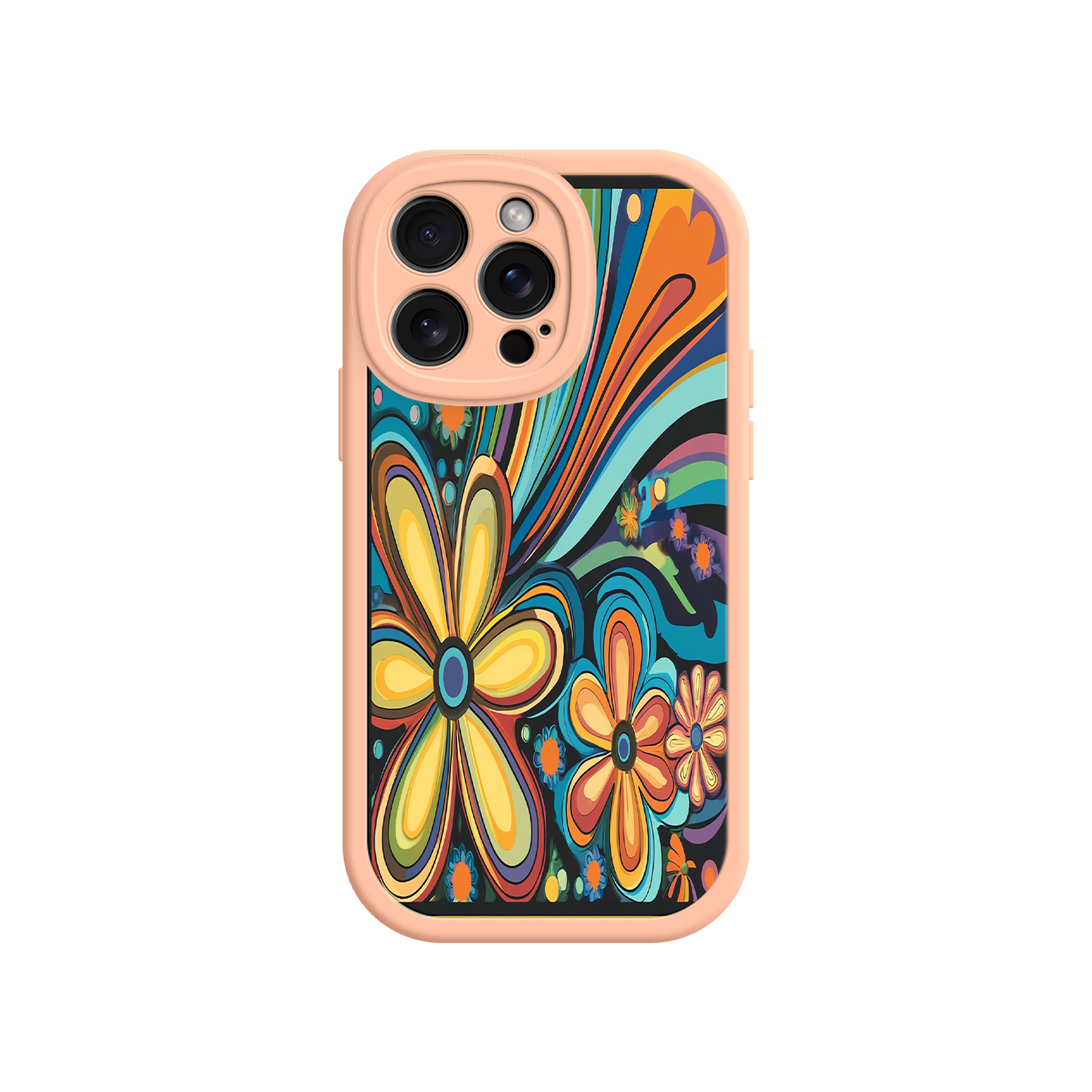 #MC0033 Factory Wholesale Psychedelic Floral iPhone 17 Case – Hippie Flower Power Design, 60s 70s Retro Vibes, Groovy Swirls
