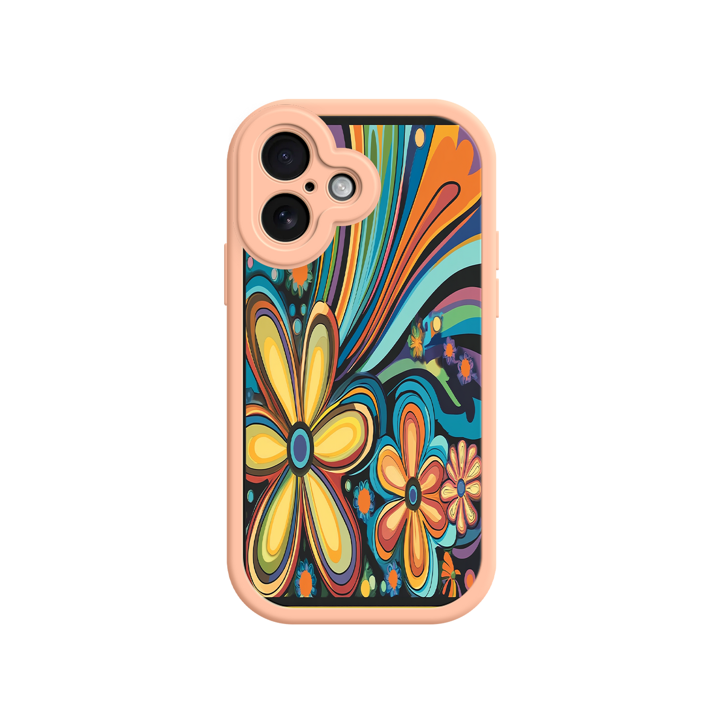 #MC0033 Factory Wholesale Psychedelic Floral iPhone 17 Case – Hippie Flower Power Design, 60s 70s Retro Vibes, Groovy Swirls