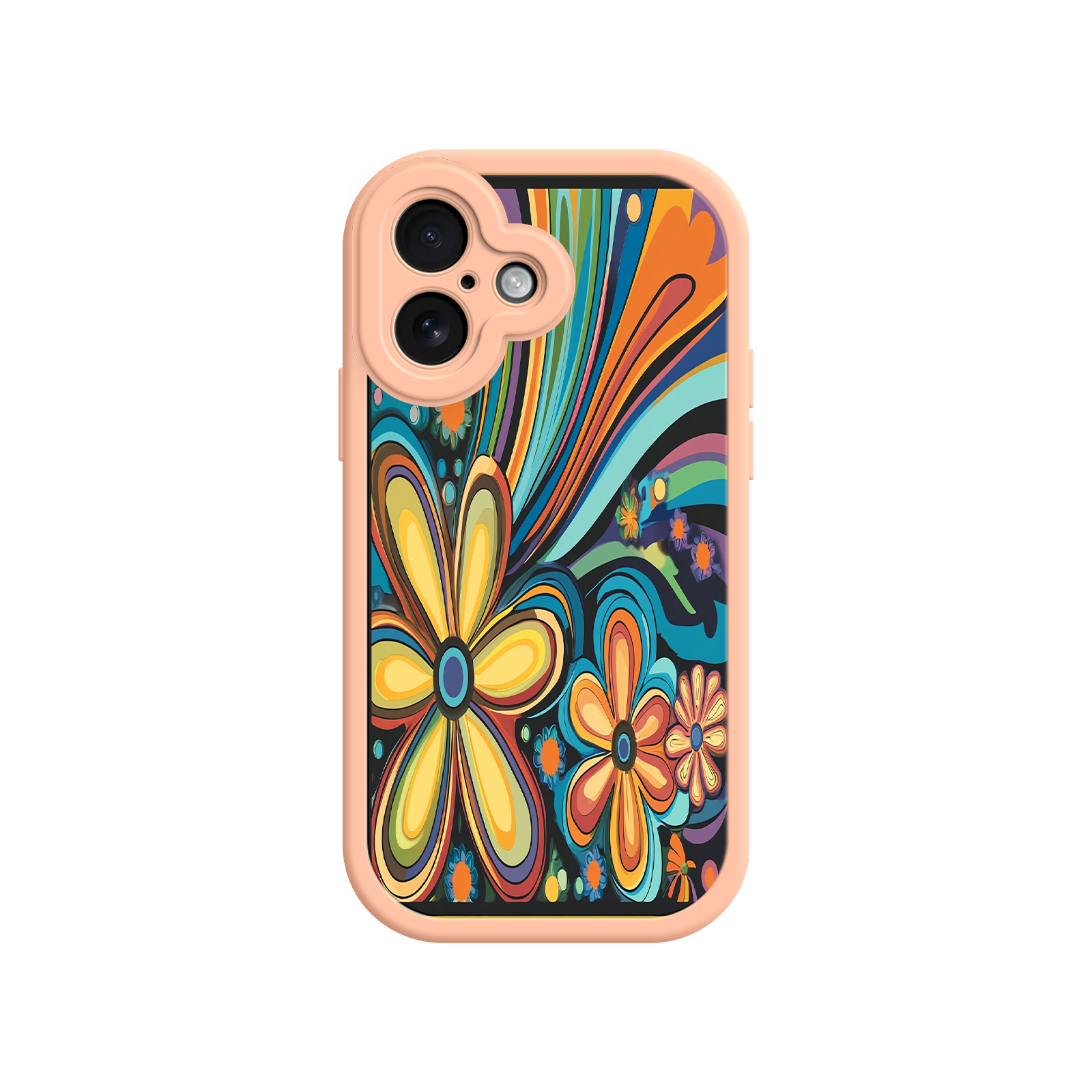 Psychedelic Floral iPhone 17 Case – Hippie Flower Power Design, 60s 70s Retro Vibes, Groovy Swirls