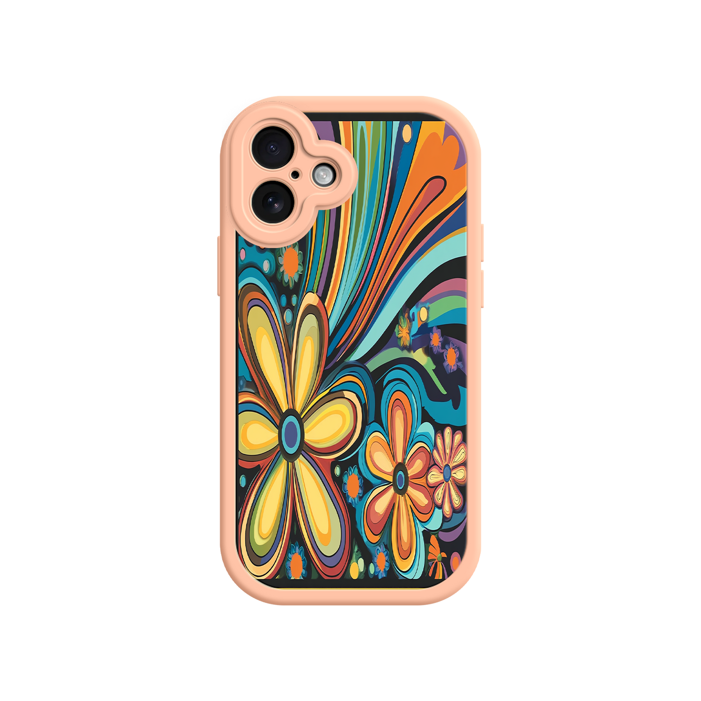 #MC0033 Factory Wholesale Psychedelic Floral iPhone 17 Case – Hippie Flower Power Design, 60s 70s Retro Vibes, Groovy Swirls