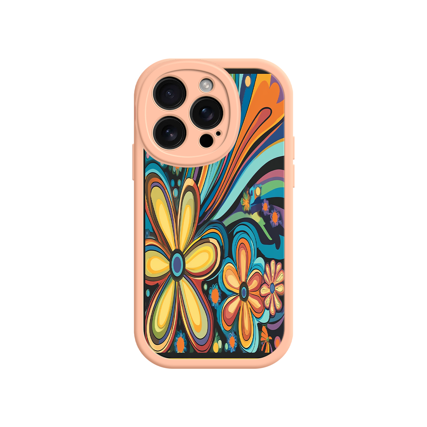 #MC0033 Factory Wholesale Psychedelic Floral iPhone 17 Case – Hippie Flower Power Design, 60s 70s Retro Vibes, Groovy Swirls