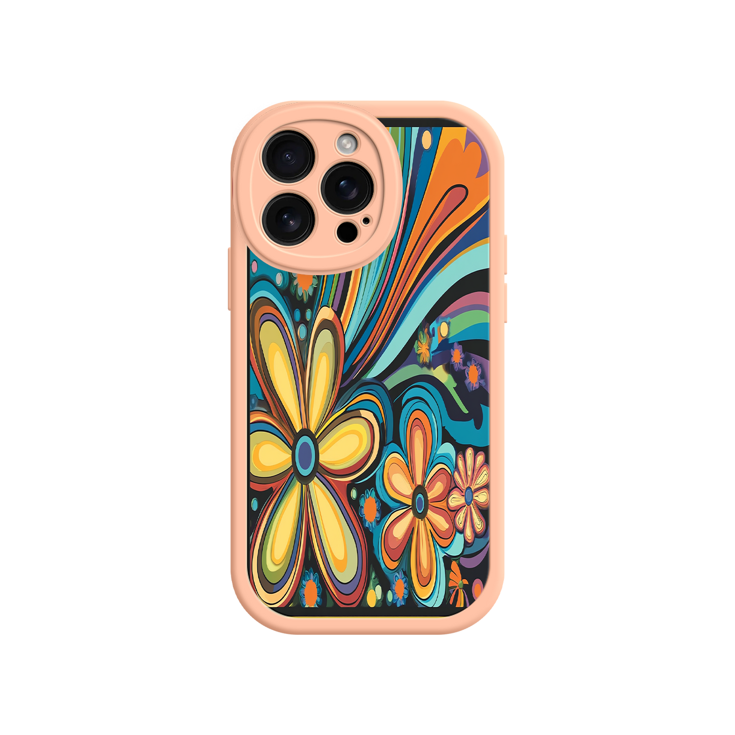 #MC0033 Factory Wholesale Psychedelic Floral iPhone 17 Case – Hippie Flower Power Design, 60s 70s Retro Vibes, Groovy Swirls