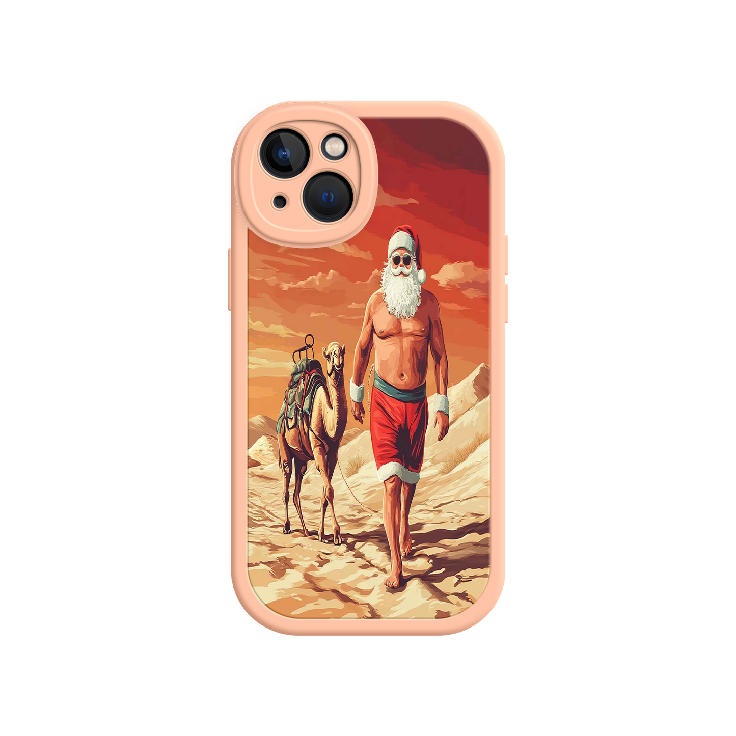 #MC0028 Factory Wholesale Desert Santa iPhone 17 Case – Funny Christmas Design, Muscular Santa & Camel, Holiday Heat Vibes