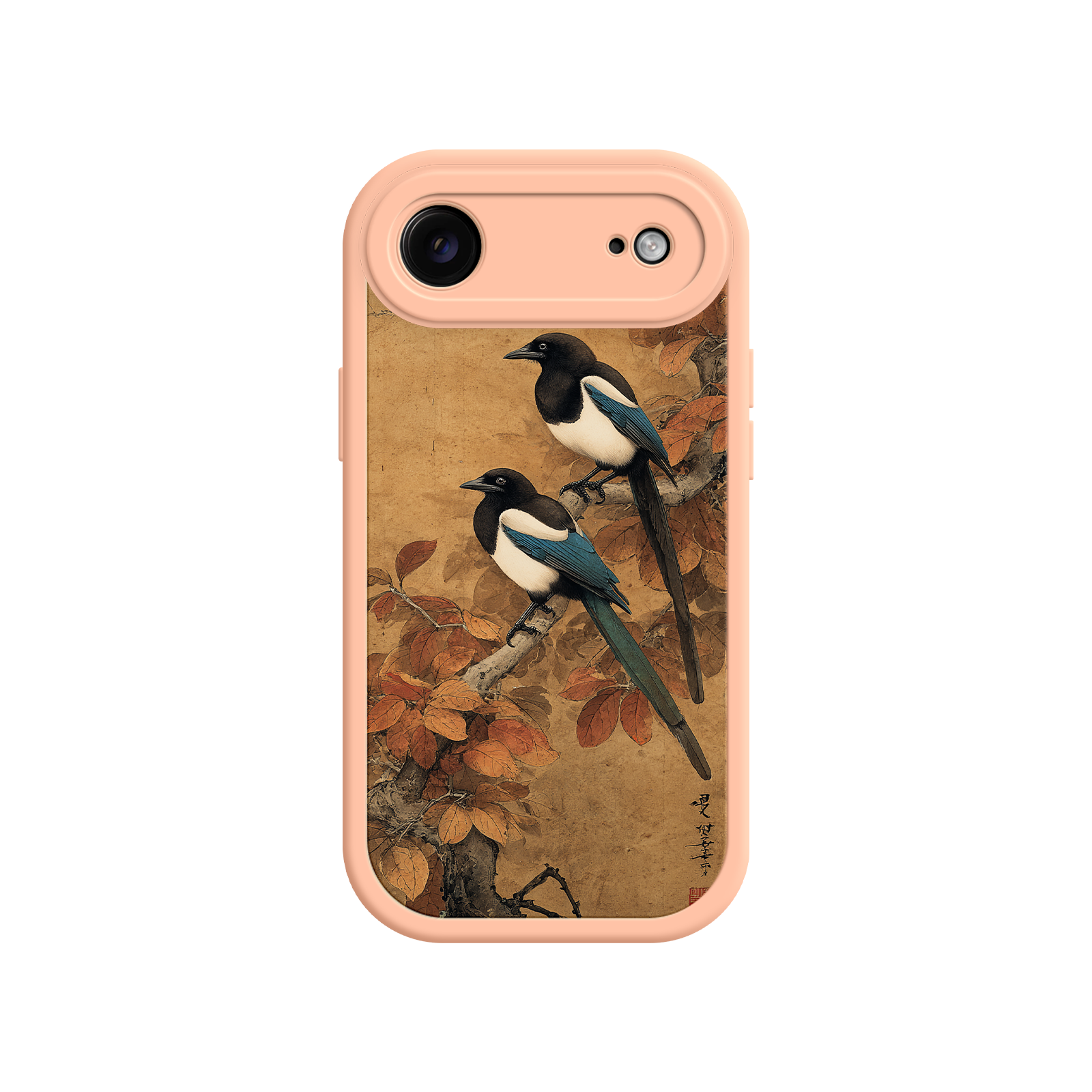 iPhone case with magpie bird and autumn leaves