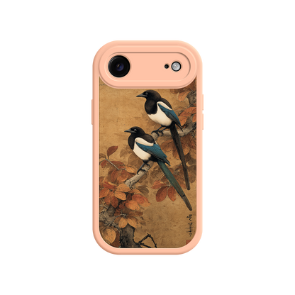 iPhone case with magpie bird and autumn leaves