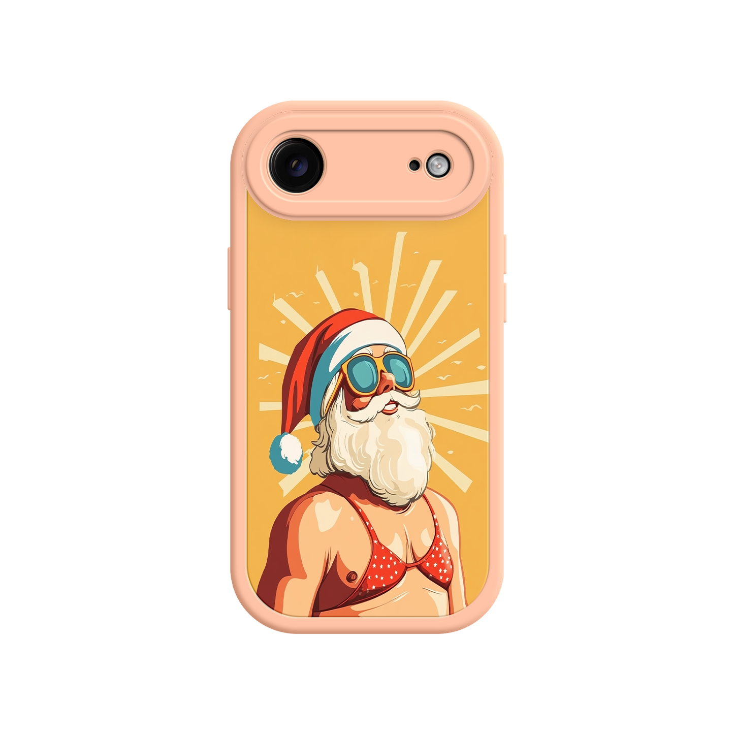 Santa Claus iPhone case with aviator goggles and sunburst