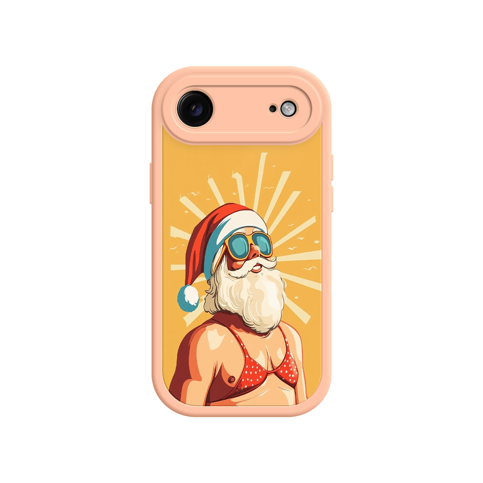 Santa Claus iPhone case with aviator goggles and sunburst