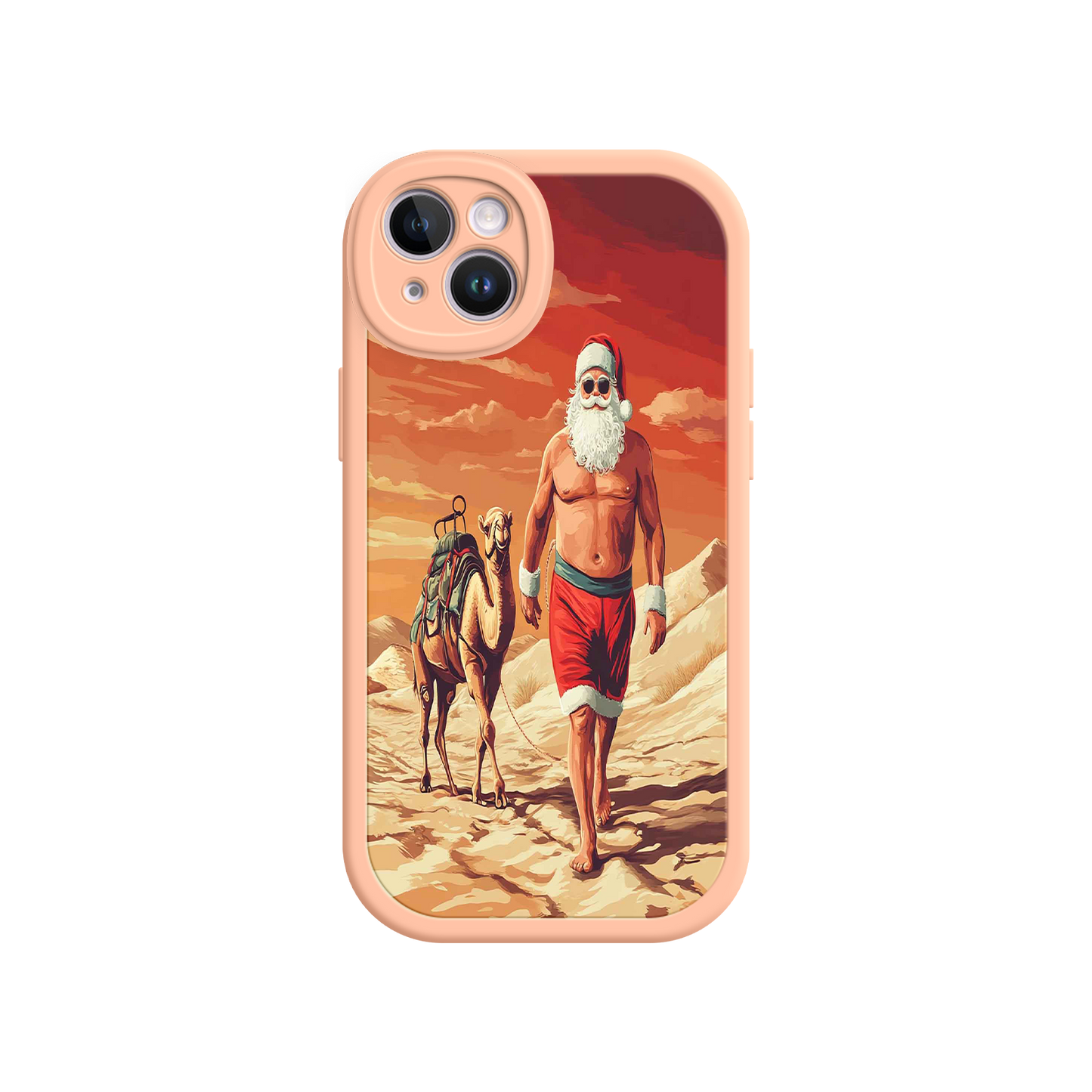 #MC0028 Factory Wholesale Desert Santa iPhone 17 Case – Funny Christmas Design, Muscular Santa & Camel, Holiday Heat Vibes