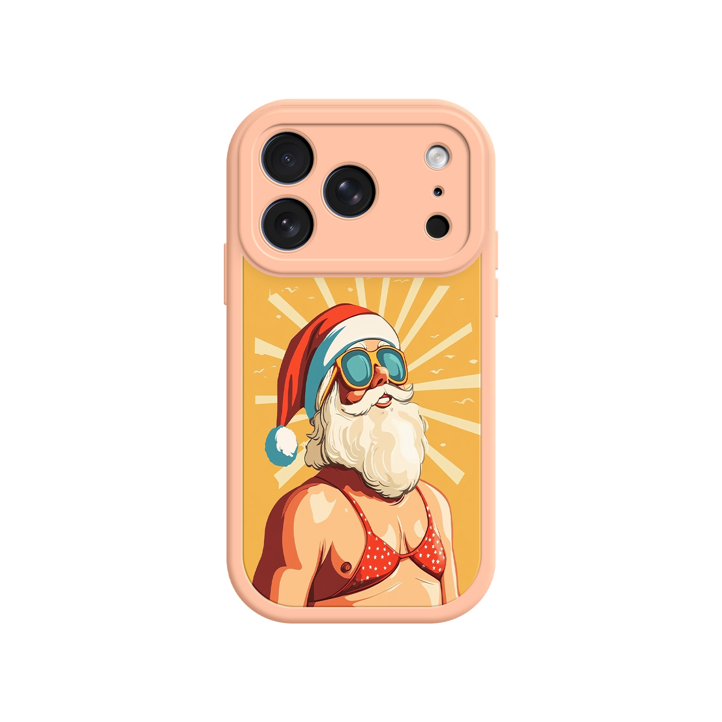 Santa phone case with yellow sun rays and retro style