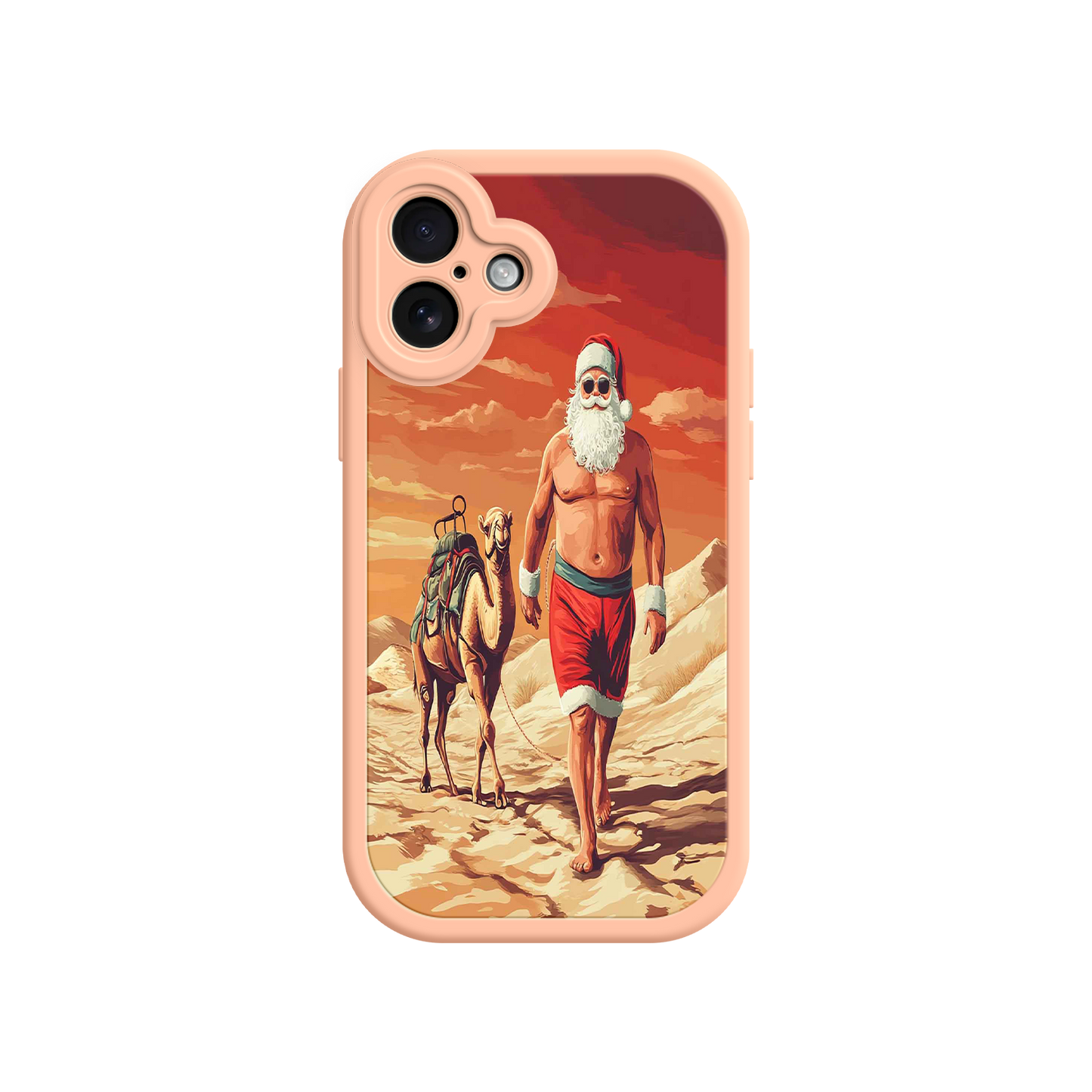 #MC0028 Factory Wholesale Desert Santa iPhone 17 Case – Funny Christmas Design, Muscular Santa & Camel, Holiday Heat Vibes