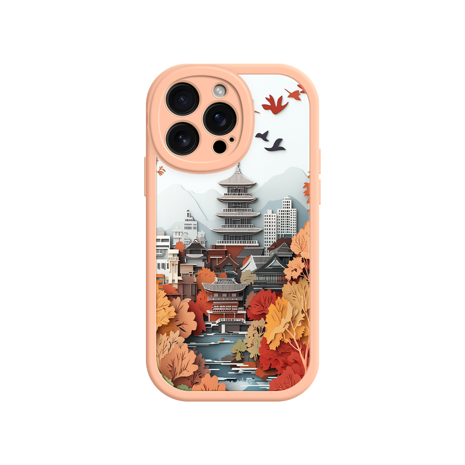 Autumn Japanese Landscape iPhone 17 Case – Traditional Japan Scene, Fall Foliage Illustration, Mount Fuji Phone Cover