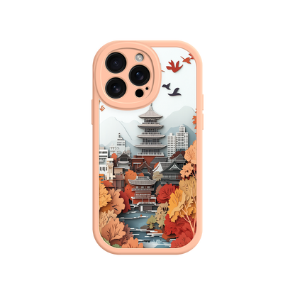 #MC0034 Factory Wholesale Autumn Japanese Landscape iPhone 17 Case – Traditional Japan Scene, Fall Foliage Illustration, Mount Fuji Phone Cover