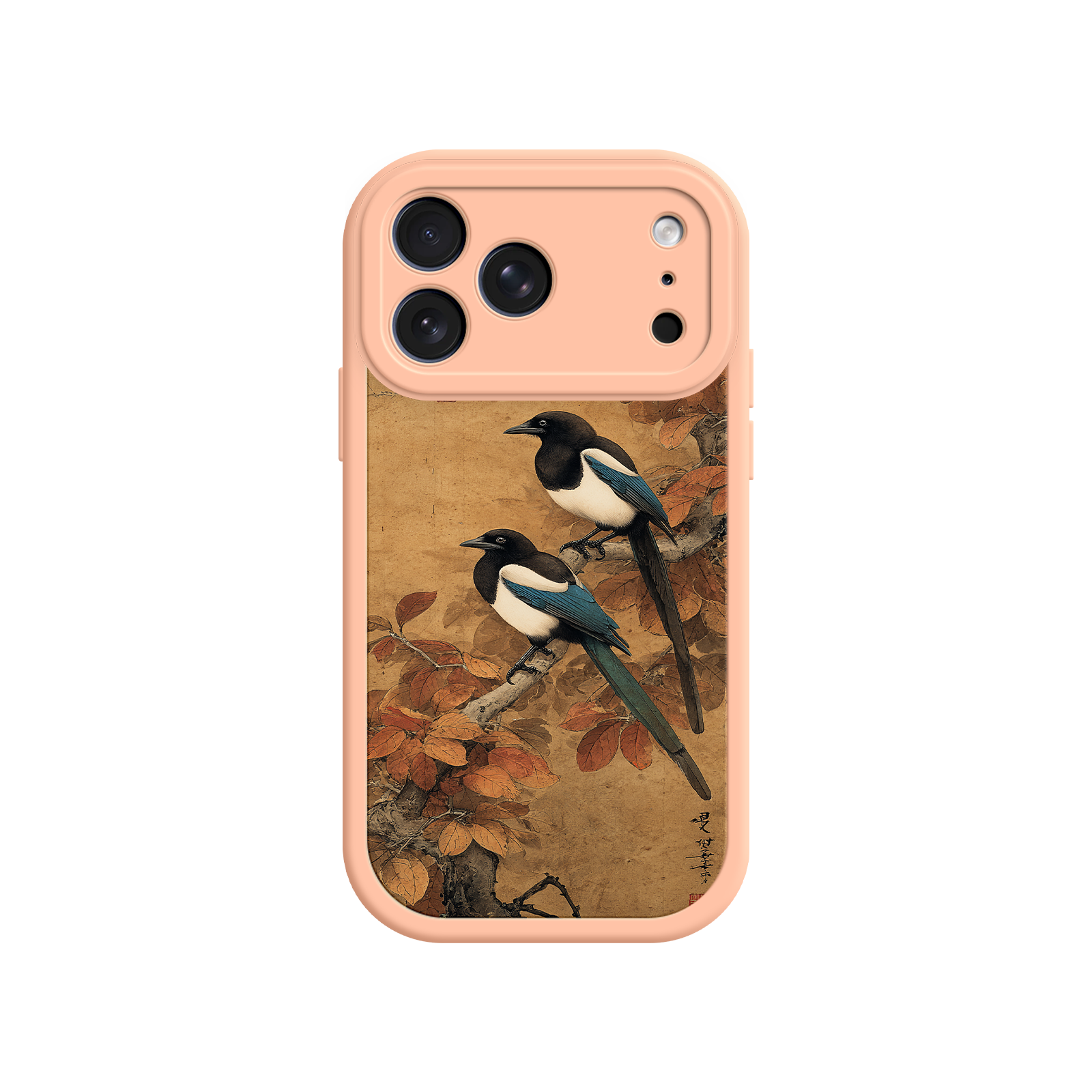 Elegant phone case featuring traditional bird artwork