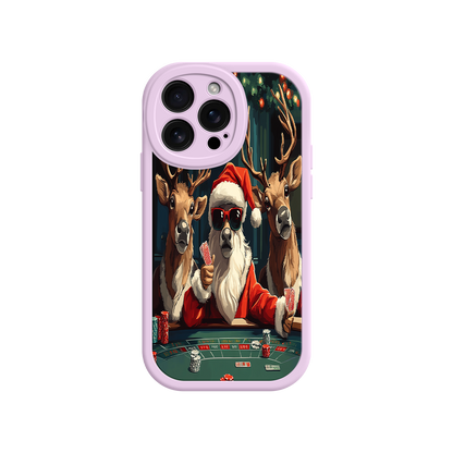 #MC0039 Factory Wholesale Santa Claus Poker iPhone 17 Case – Funny Christmas Design, Holiday Pet Humor, Reindeer Game Night