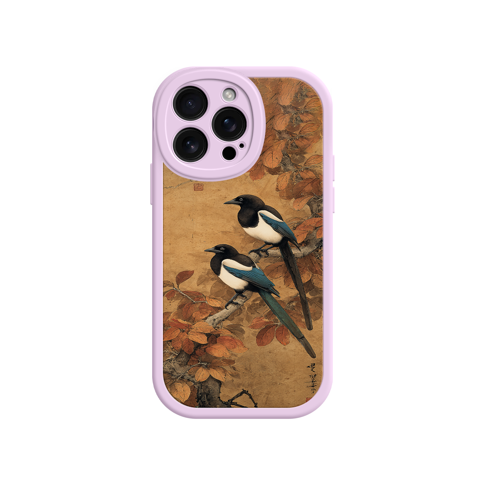 Decorative phone case with cultural magpie illustration