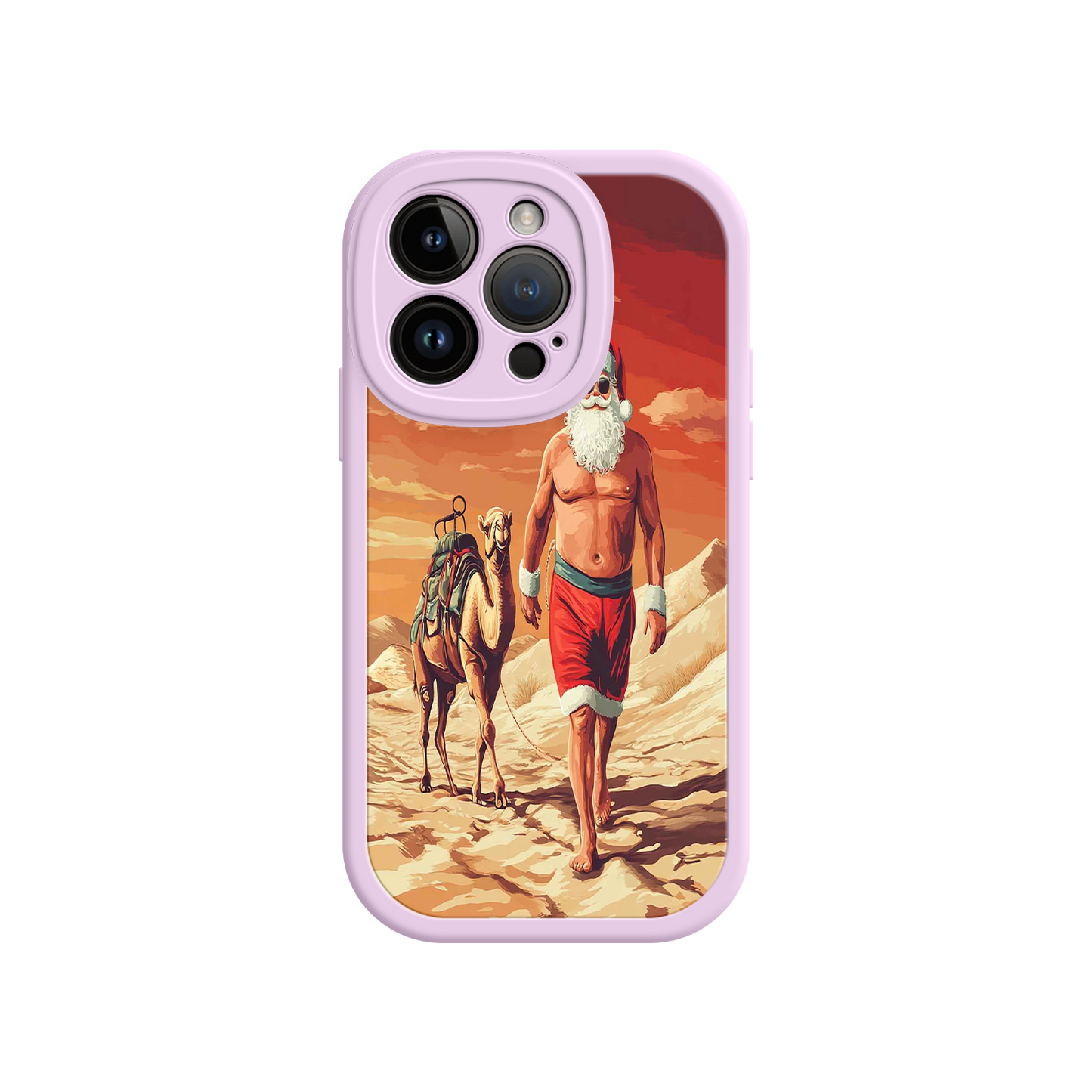 #MC0028 Factory Wholesale Desert Santa iPhone 17 Case – Funny Christmas Design, Muscular Santa & Camel, Holiday Heat Vibes