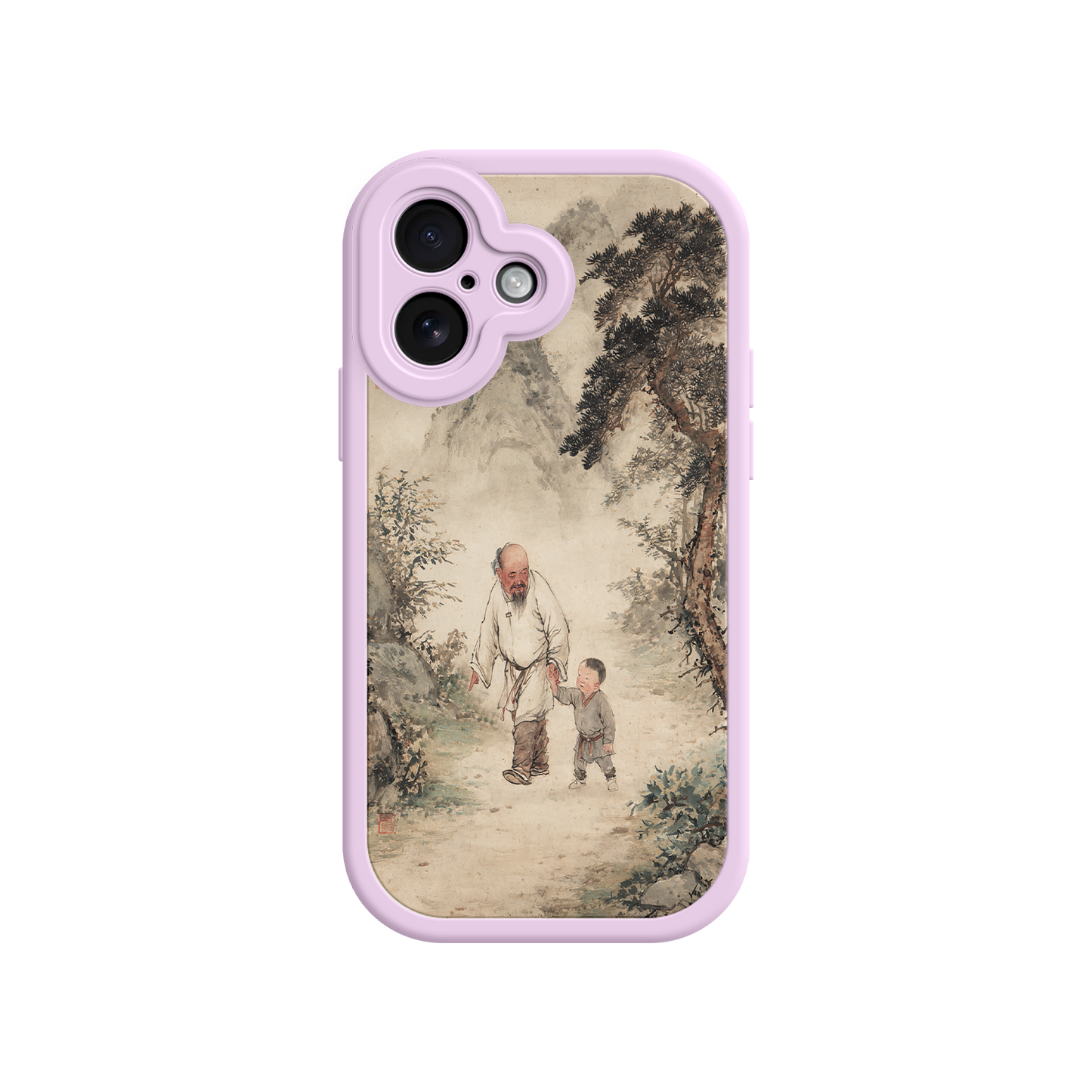 Artistic phone case with misty mountain background