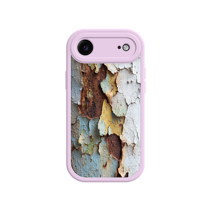 Peeling paint iPhone case in white, blue, and rust colors