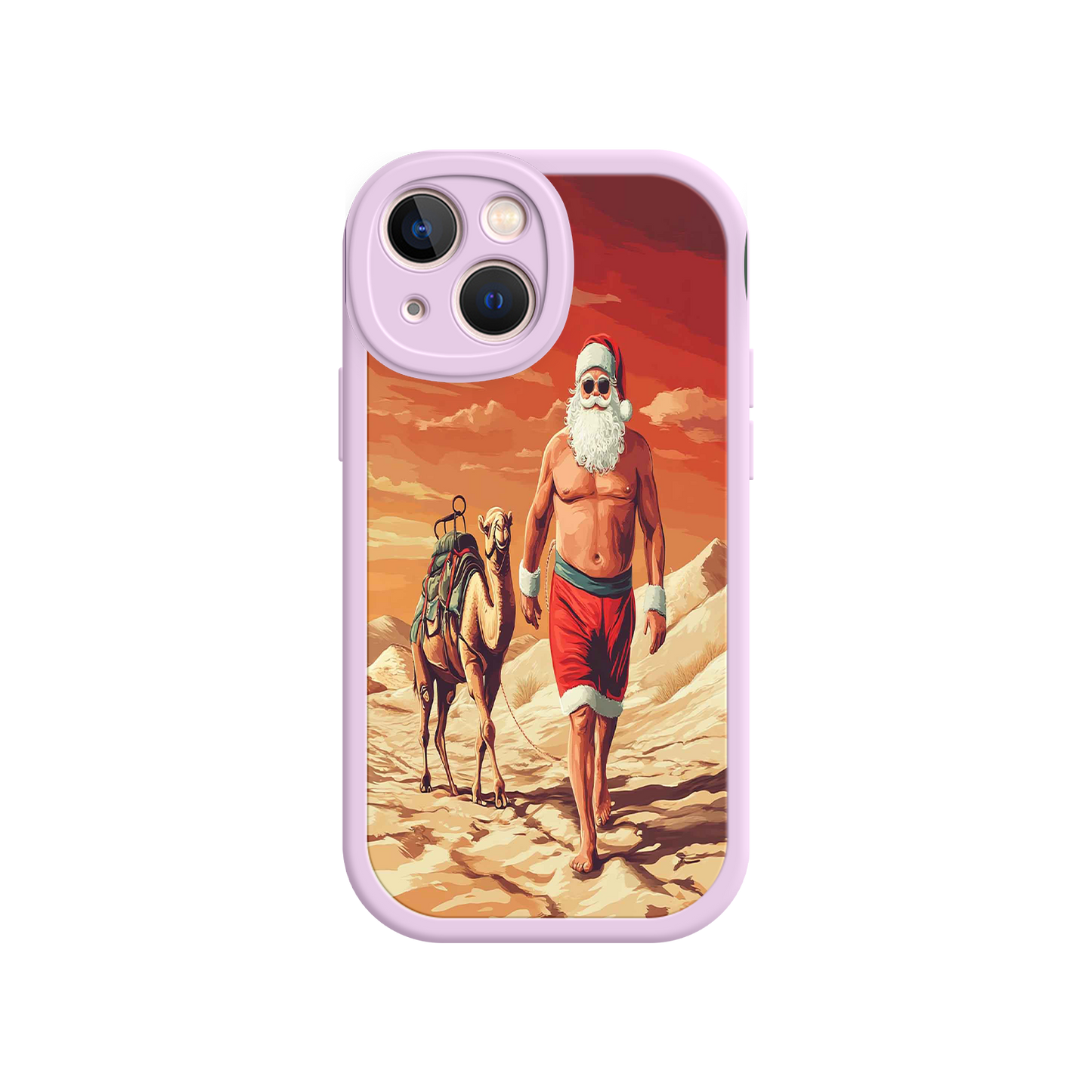 #MC0028 Factory Wholesale Desert Santa iPhone 17 Case – Funny Christmas Design, Muscular Santa & Camel, Holiday Heat Vibes