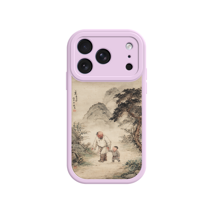 iPhone case with elderly figure and young boy walking