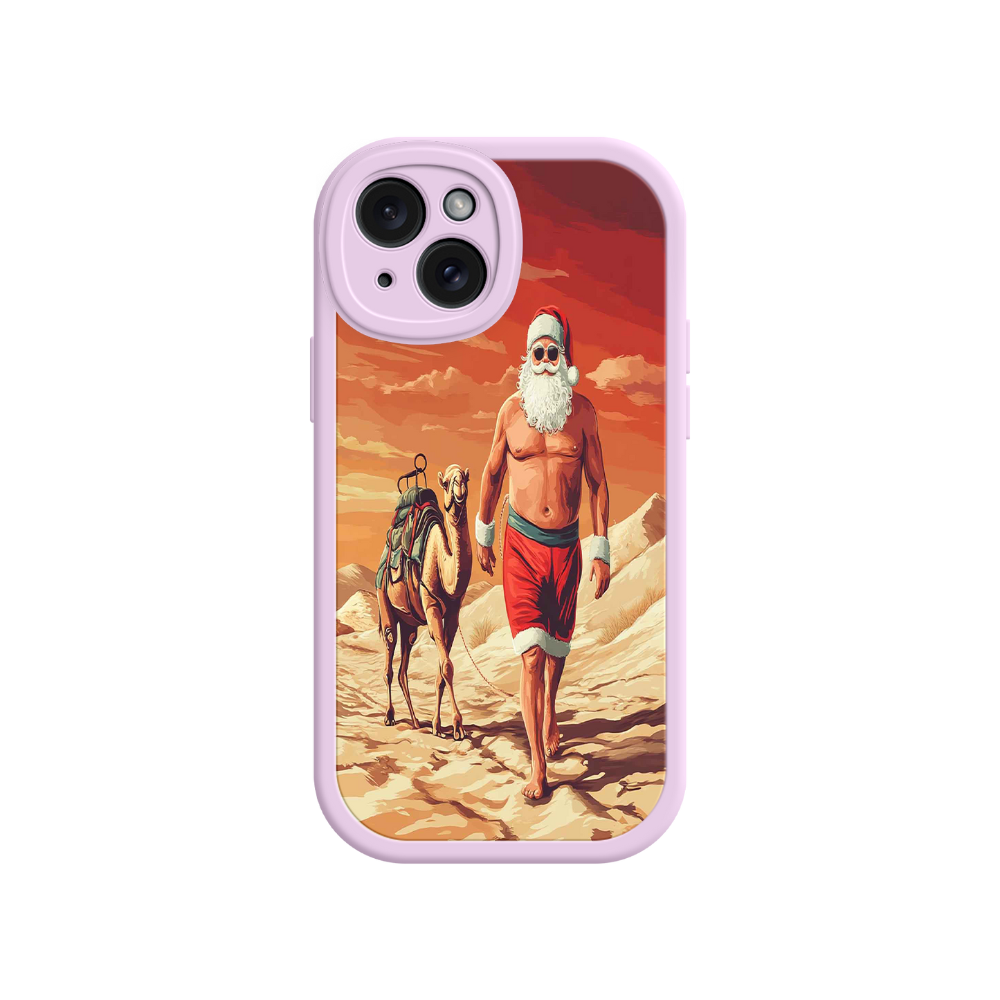 #MC0028 Factory Wholesale Desert Santa iPhone 17 Case – Funny Christmas Design, Muscular Santa & Camel, Holiday Heat Vibes