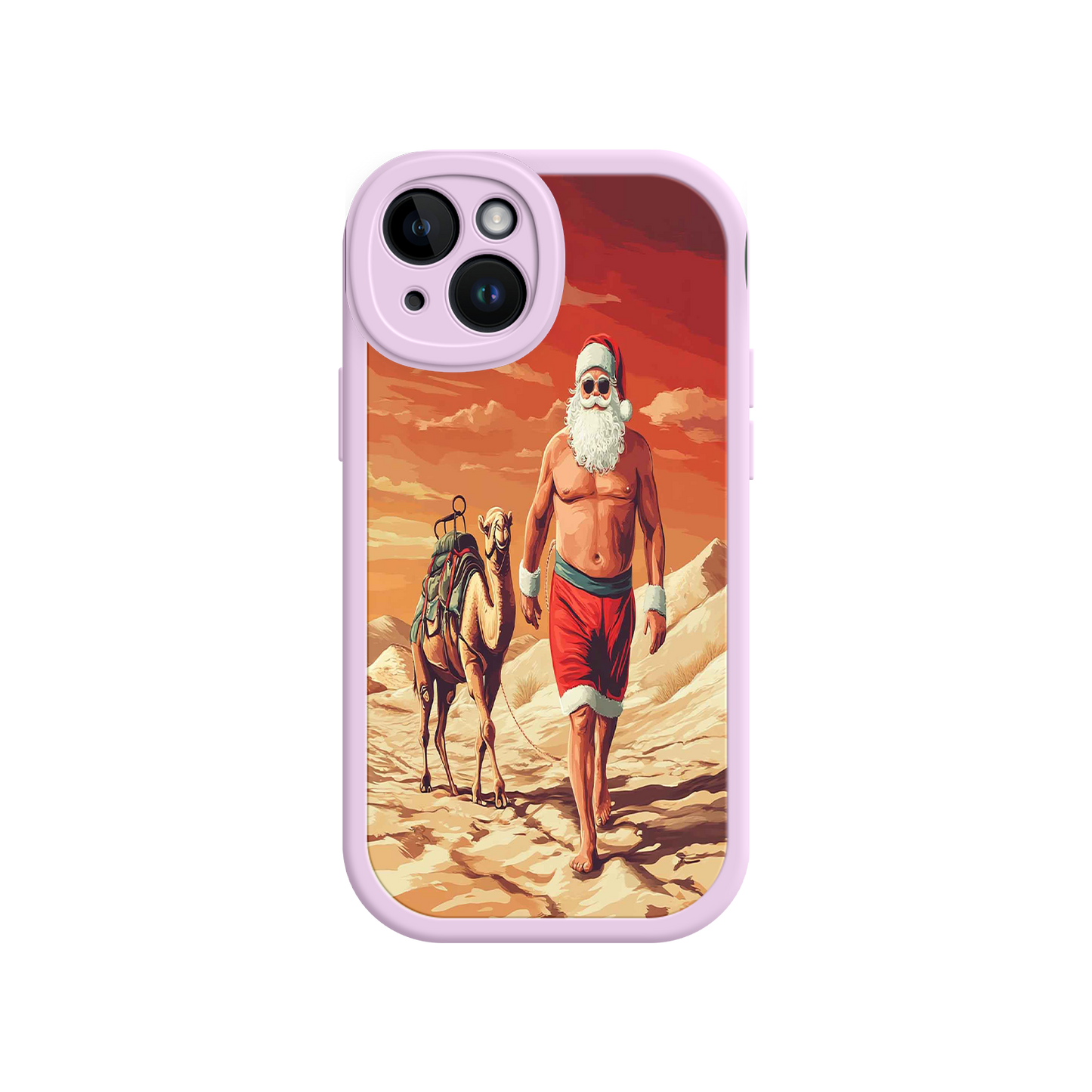 #MC0028 Factory Wholesale Desert Santa iPhone 17 Case – Funny Christmas Design, Muscular Santa & Camel, Holiday Heat Vibes