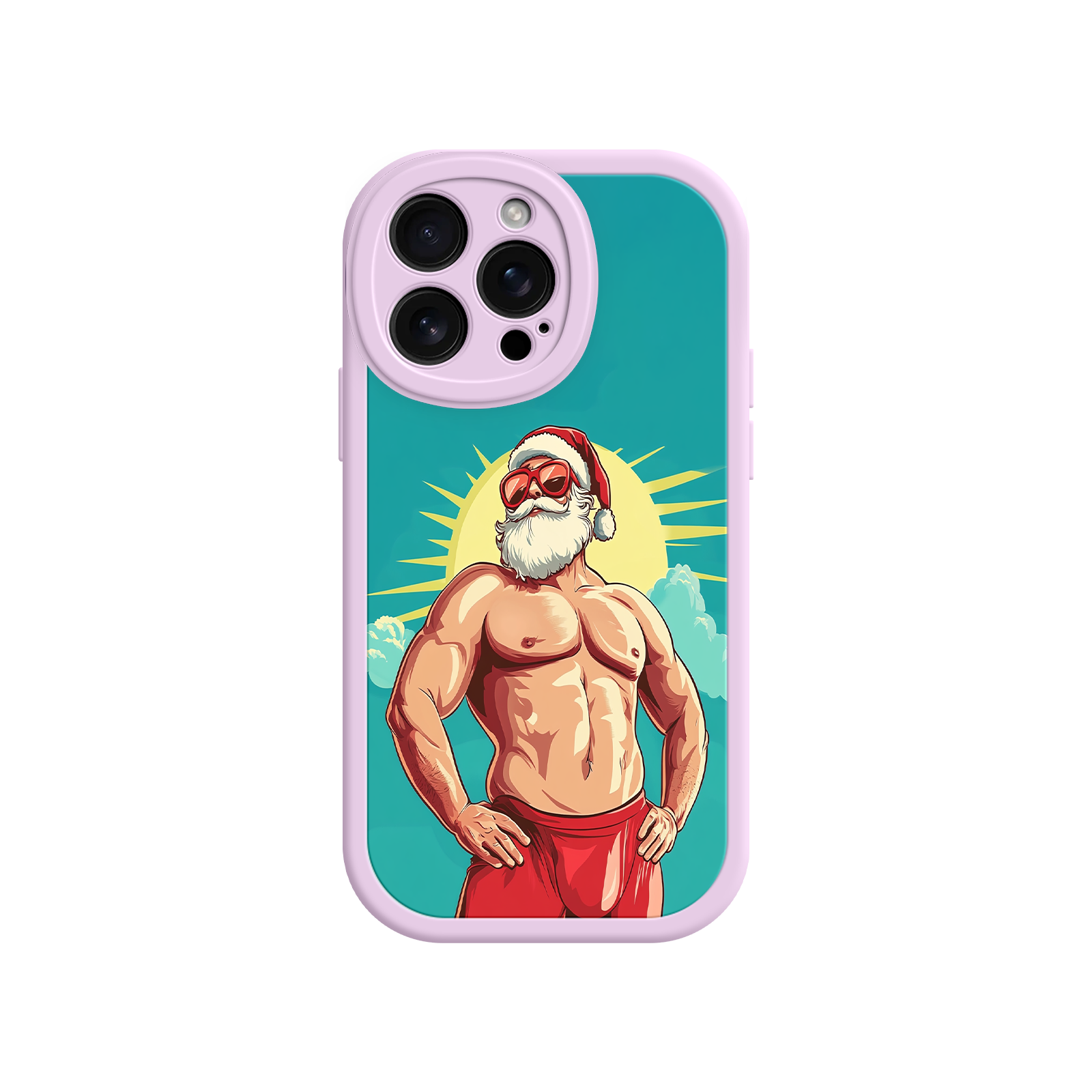 Holiday phone case with muscular Santa and beard