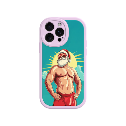 Holiday phone case with muscular Santa and beard