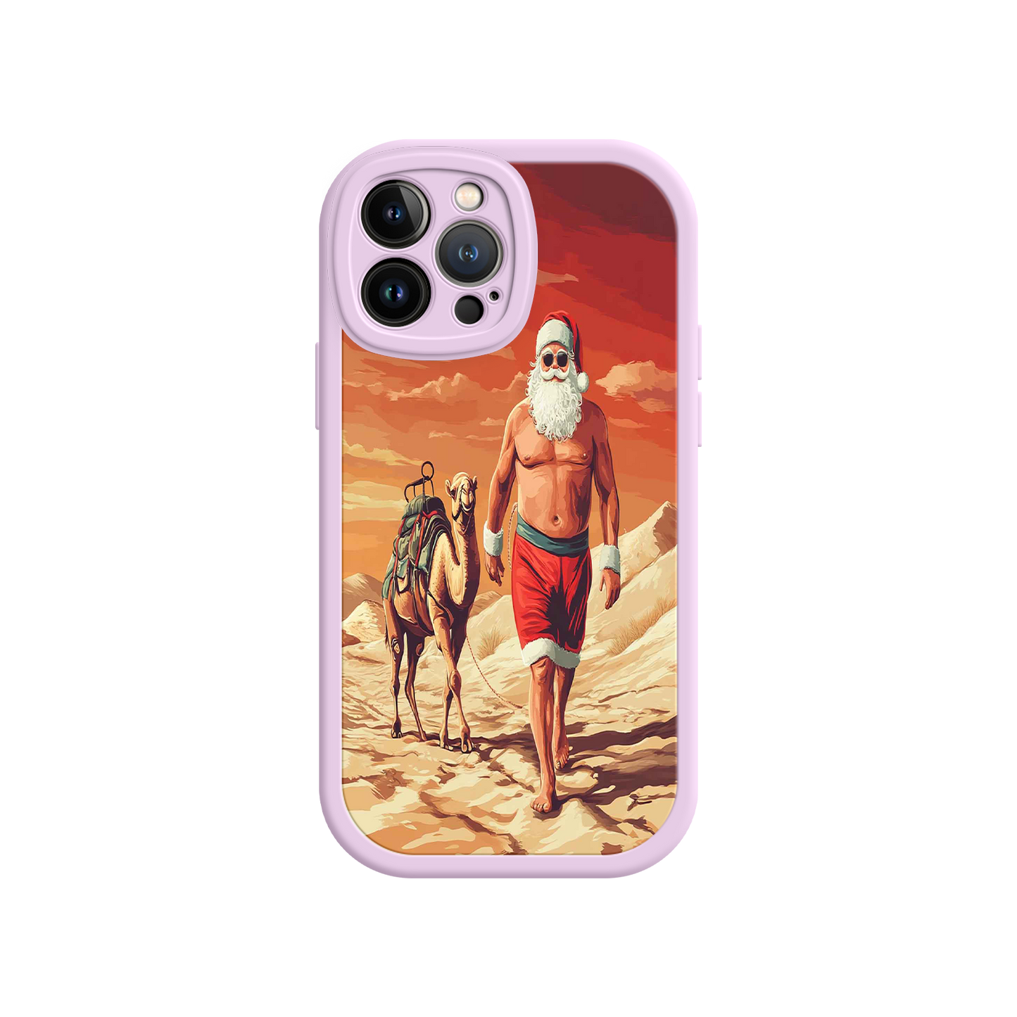 #MC0028 Factory Wholesale Desert Santa iPhone 17 Case – Funny Christmas Design, Muscular Santa & Camel, Holiday Heat Vibes