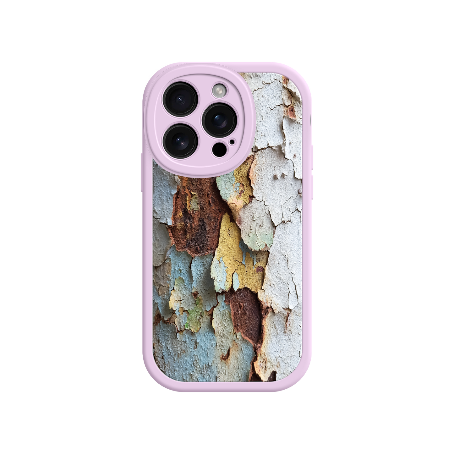 Distressed phone case with multicolor paint pattern