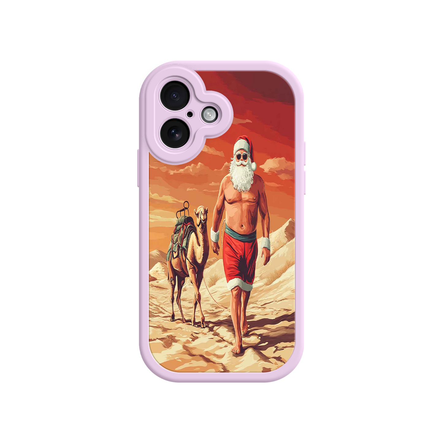 #MC0028 Factory Wholesale Desert Santa iPhone 17 Case – Funny Christmas Design, Muscular Santa & Camel, Holiday Heat Vibes