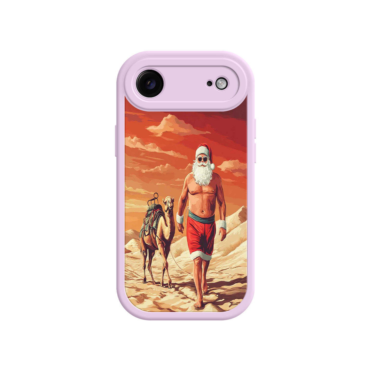 #MC0028 Factory Wholesale Desert Santa iPhone 17 Case – Funny Christmas Design, Muscular Santa & Camel, Holiday Heat Vibes