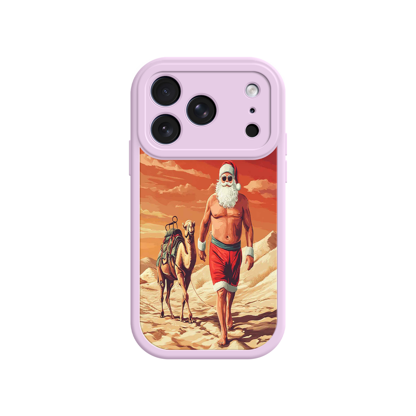 #MC0028 Factory Wholesale Desert Santa iPhone 17 Case – Funny Christmas Design, Muscular Santa & Camel, Holiday Heat Vibes