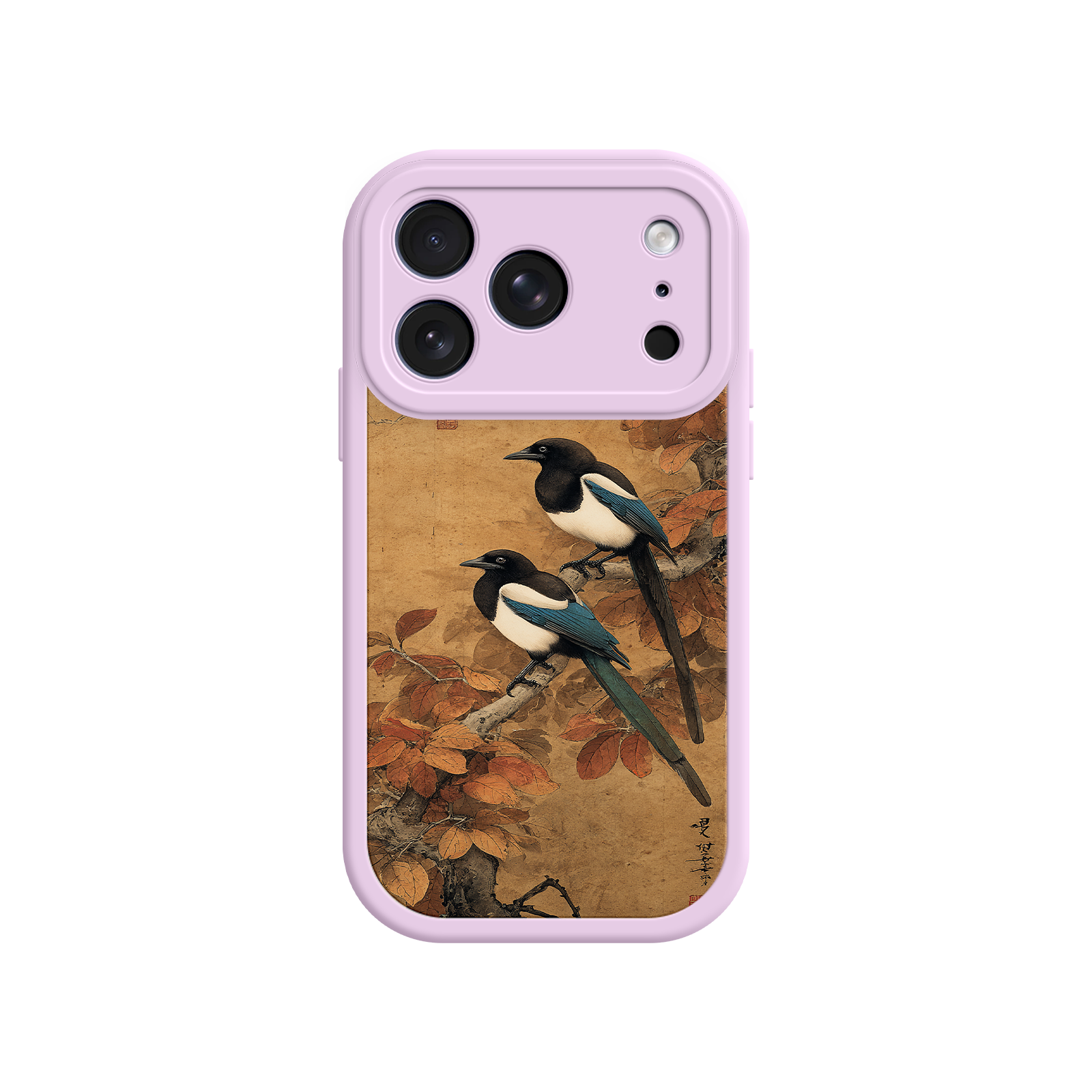 Decorative phone case with magpies on a branch