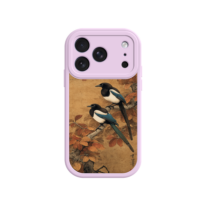 Decorative phone case with magpies on a branch