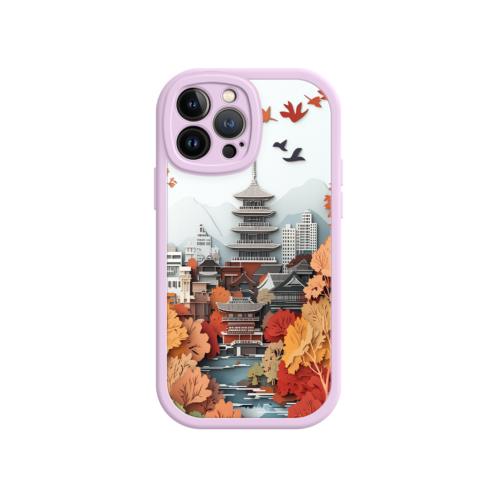 Autumn Japanese Landscape iPhone 17 Case – Traditional Japan Scene, Fall Foliage Illustration, Mount Fuji Phone Cover