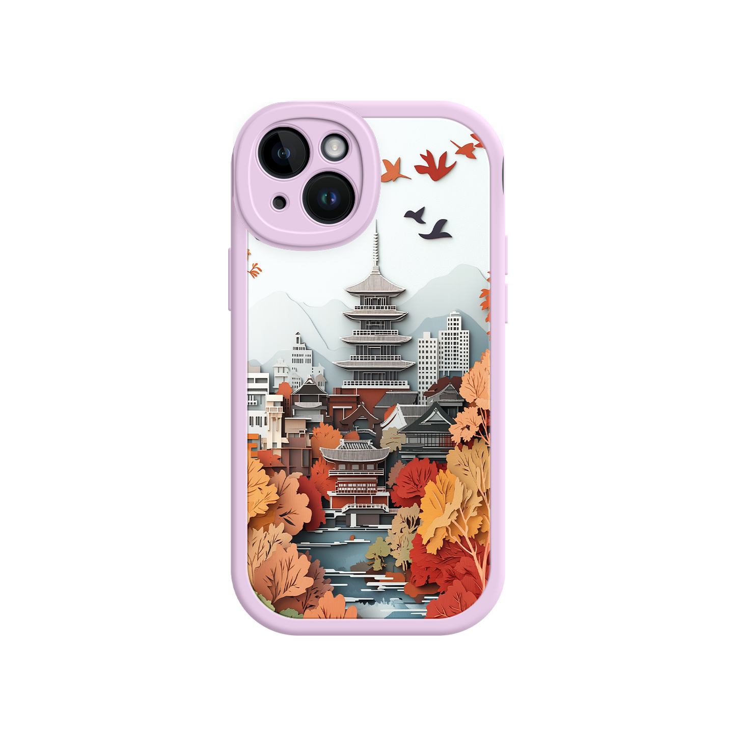 #MC0034 Factory Wholesale Autumn Japanese Landscape iPhone 17 Case – Traditional Japan Scene, Fall Foliage Illustration, Mount Fuji Phone Cover