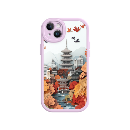 #MC0034 Factory Wholesale Autumn Japanese Landscape iPhone 17 Case – Traditional Japan Scene, Fall Foliage Illustration, Mount Fuji Phone Cover