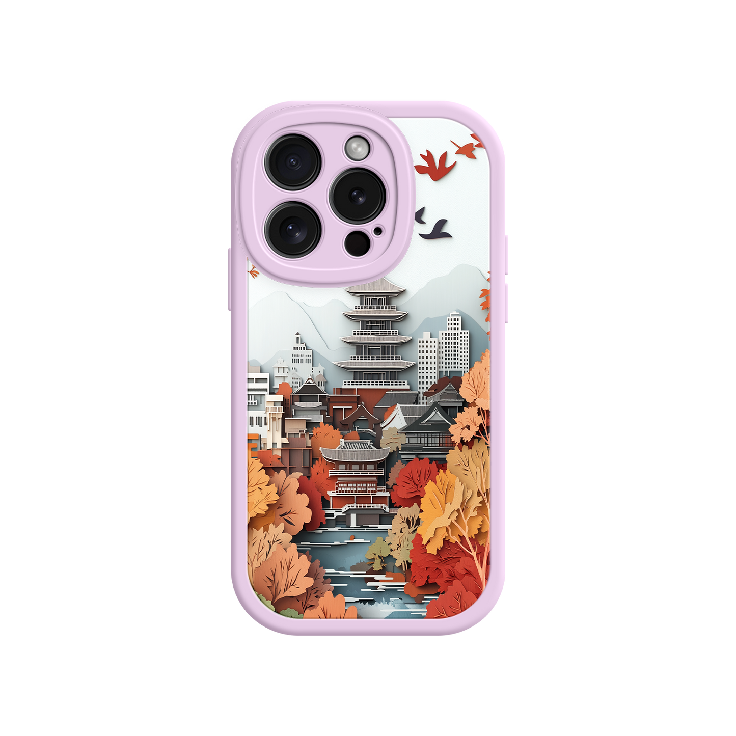 #MC0034 Factory Wholesale Autumn Japanese Landscape iPhone 17 Case – Traditional Japan Scene, Fall Foliage Illustration, Mount Fuji Phone Cover