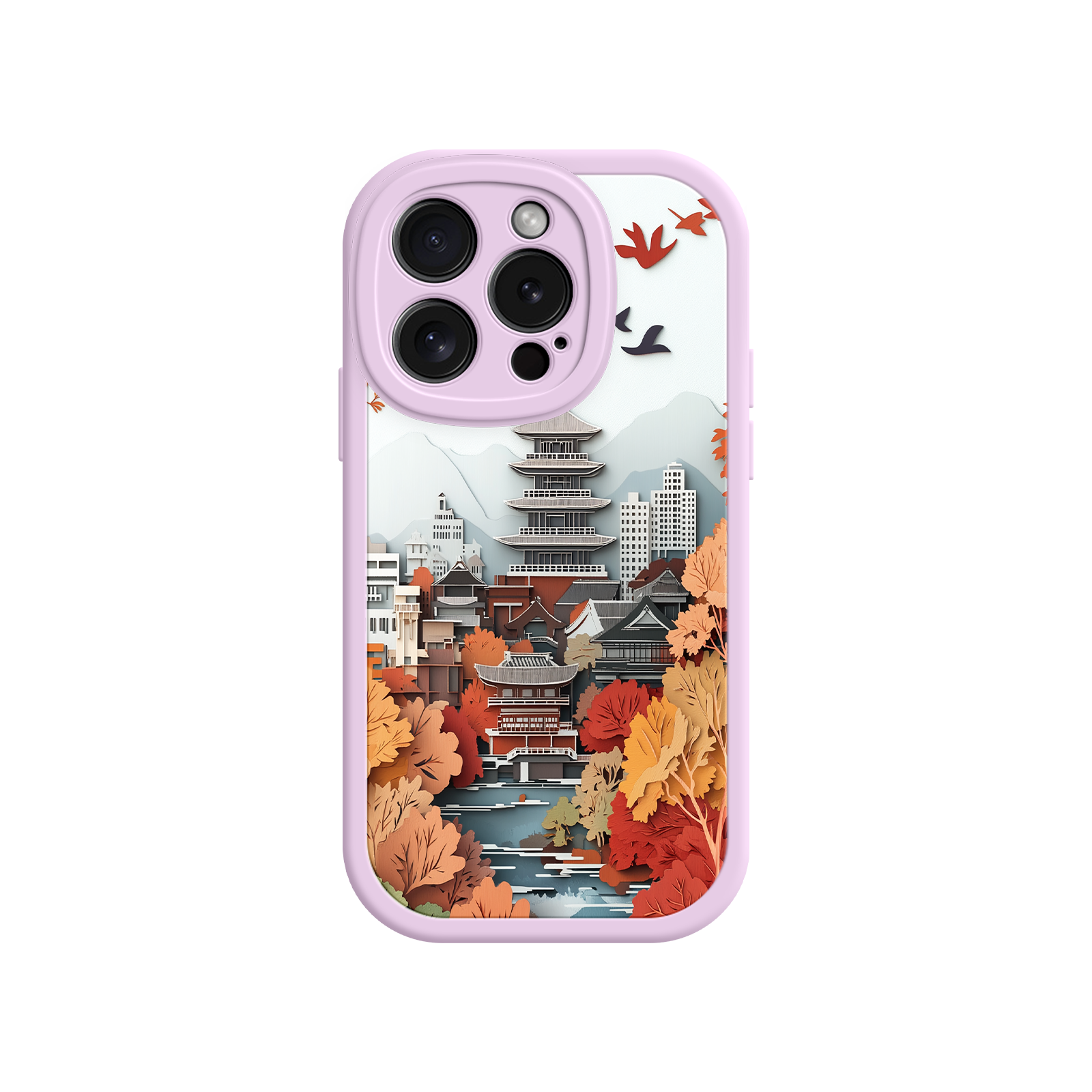 Autumn Japanese Landscape iPhone 17 Case – Traditional Japan Scene, Fall Foliage Illustration, Mount Fuji Phone Cover