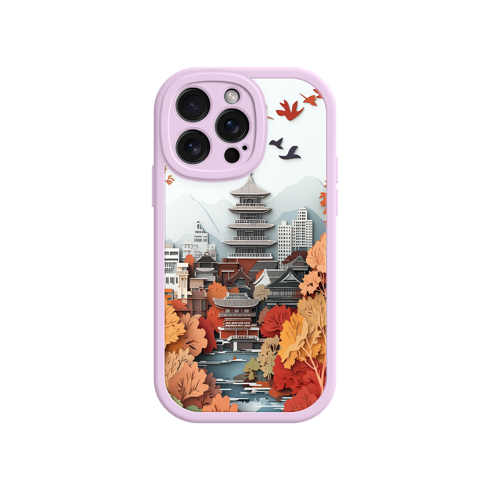 Autumn Japanese Landscape iPhone 17 Case – Traditional Japan Scene, Fall Foliage Illustration, Mount Fuji Phone Cover