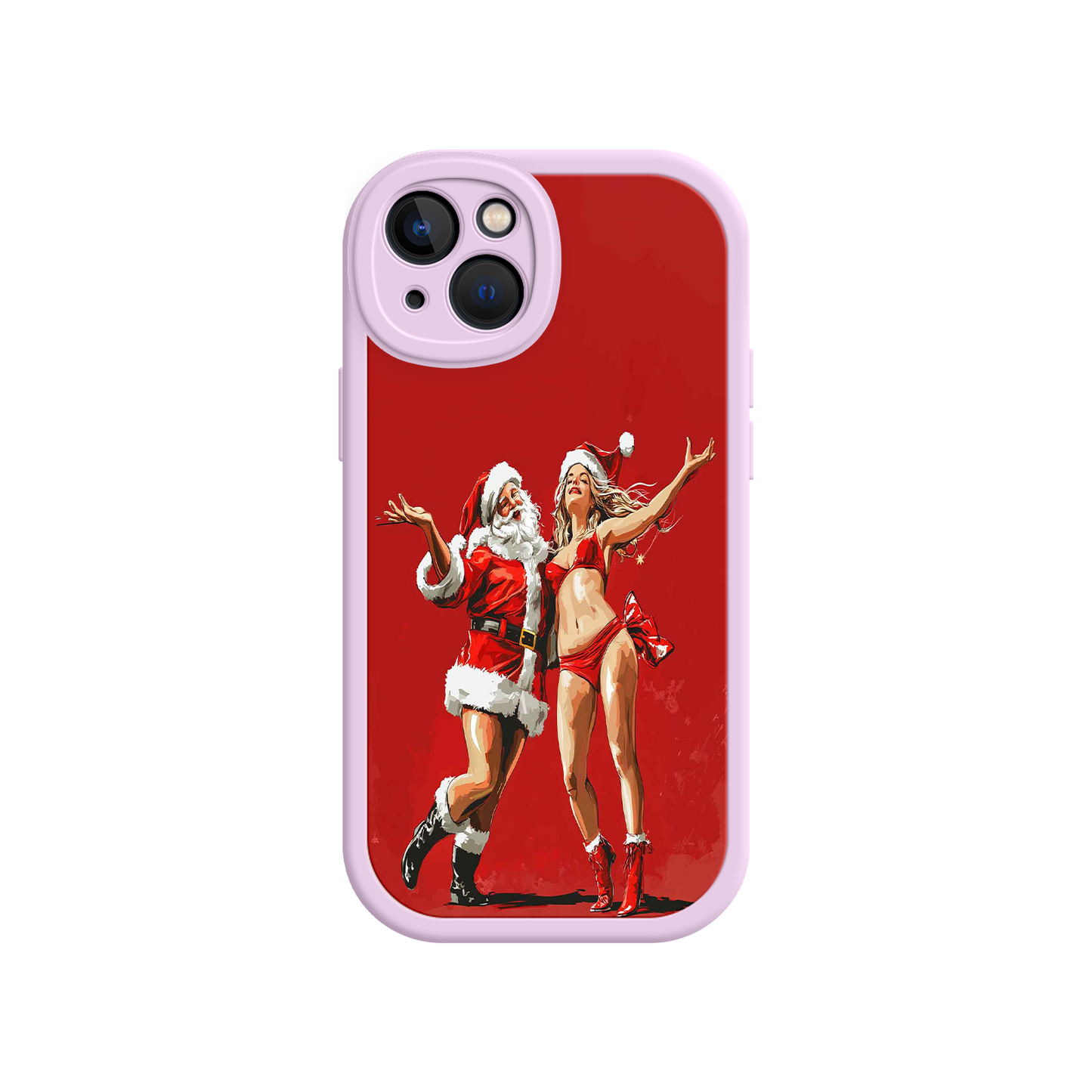 #MC0036 Factory Wholesale Merry & Flirty iPhone 17 Case – Fun Christmas Couple, Bold Red Festive Design, Santa & Sexy Santa Girl