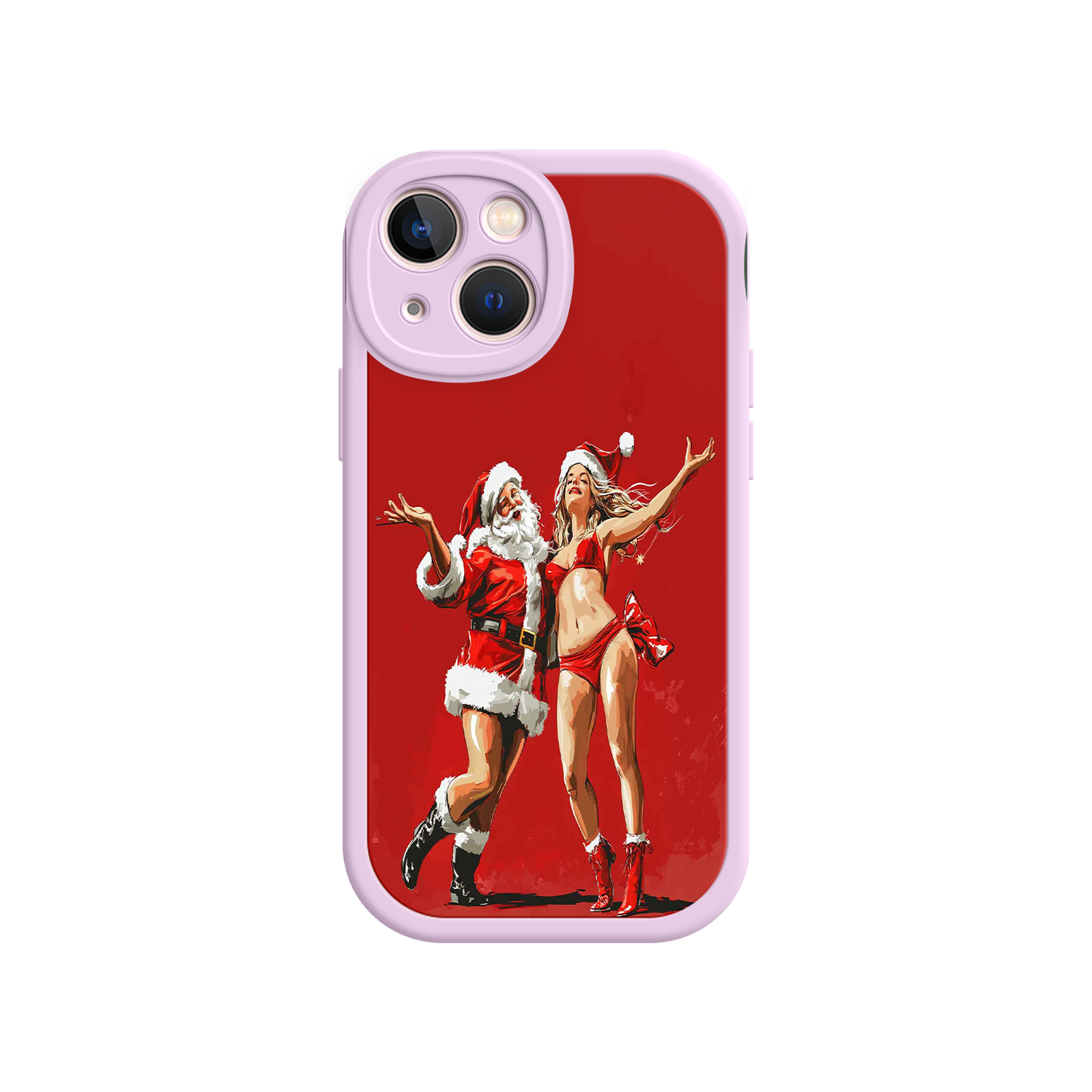 #MC0036 Factory Wholesale Merry & Flirty iPhone 17 Case – Fun Christmas Couple, Bold Red Festive Design, Santa & Sexy Santa Girl