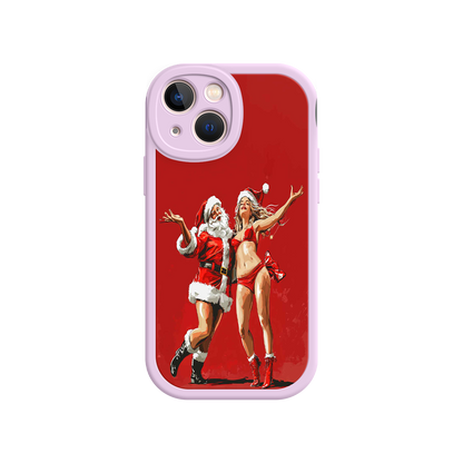 #MC0036 Factory Wholesale Merry & Flirty iPhone 17 Case – Fun Christmas Couple, Bold Red Festive Design, Santa & Sexy Santa Girl