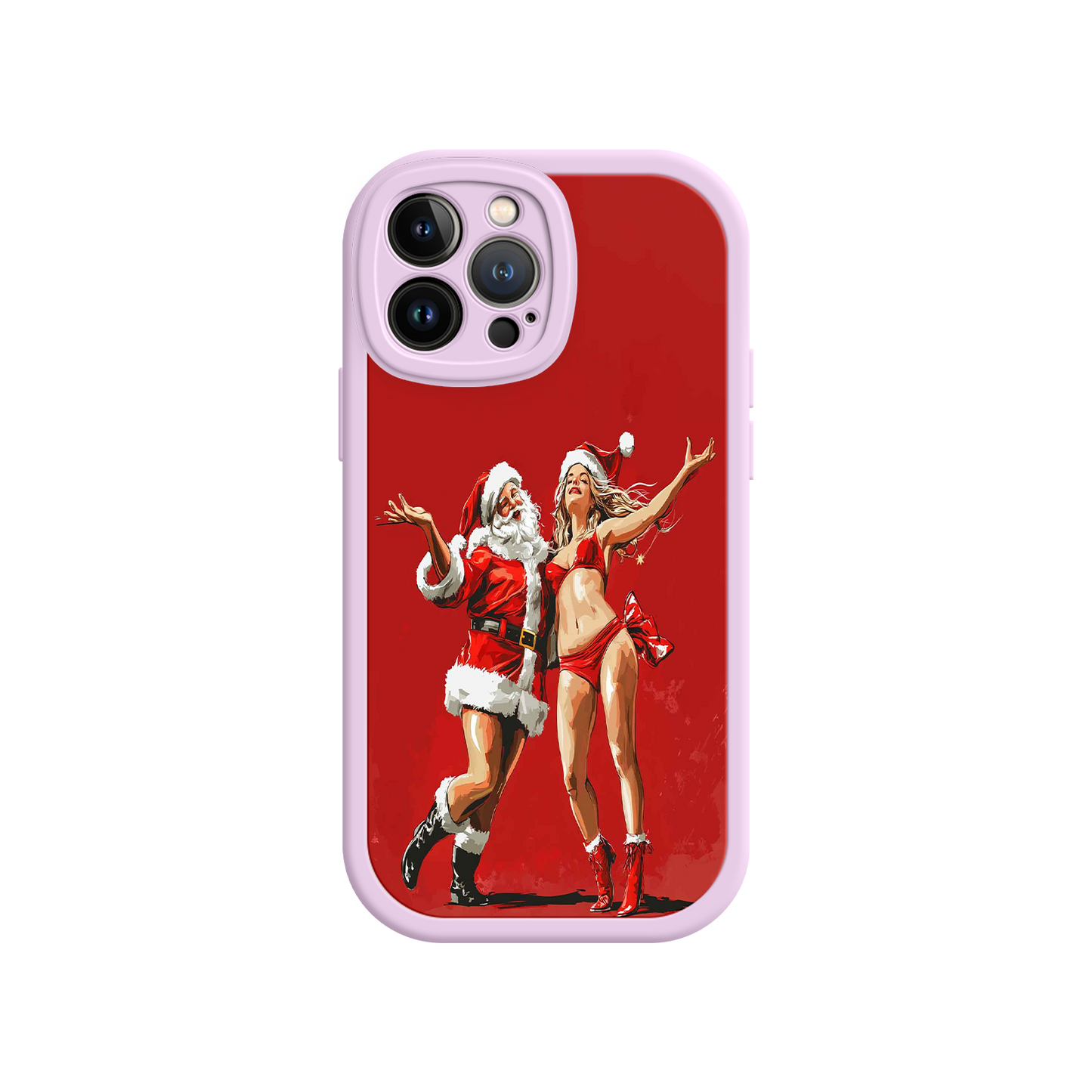 #MC0036 Factory Wholesale Merry & Flirty iPhone 17 Case – Fun Christmas Couple, Bold Red Festive Design, Santa & Sexy Santa Girl