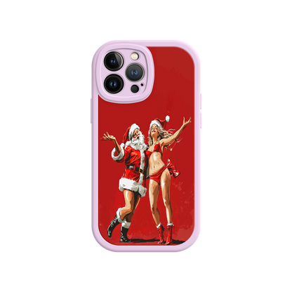 #MC0036 Factory Wholesale Merry & Flirty iPhone 17 Case – Fun Christmas Couple, Bold Red Festive Design, Santa & Sexy Santa Girl